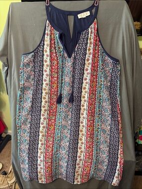 Pink Rose Navy Multi-Color Striped Floral Mini Dress